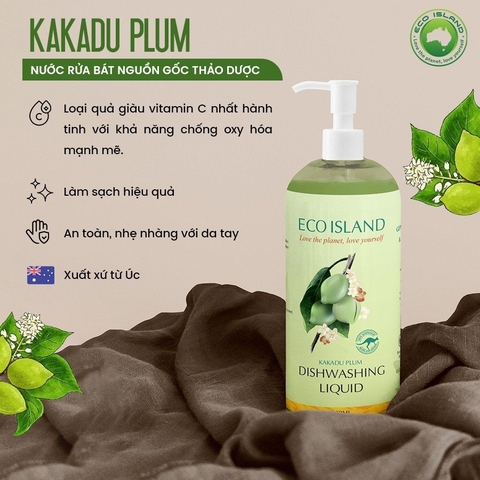 Nước rửa bát đậm đặc Eco Island nhập khẩu ÚC, hương Kakadu Plum, Mềm mại, sạch bay dầu mỡ và bảo vệ môi trường, Dung tích 500ml