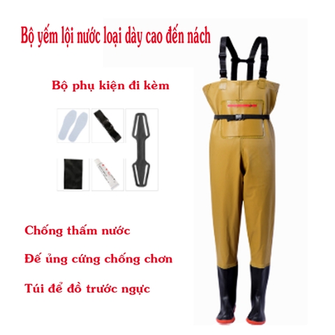 Bộ yếm lội nước cao cấp cao đến nách, màu vàng mã K, size từ 36 đến 47