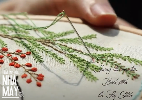 Bài 14: Hướng dẫn chi tiết mũi thêu Fly stitch & Back stitch (có mẫu in)