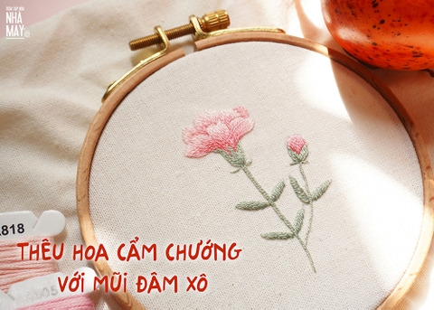 Thêu hoa cẩm chướng đơn giản với mũi đâm xô (có mẫu in)