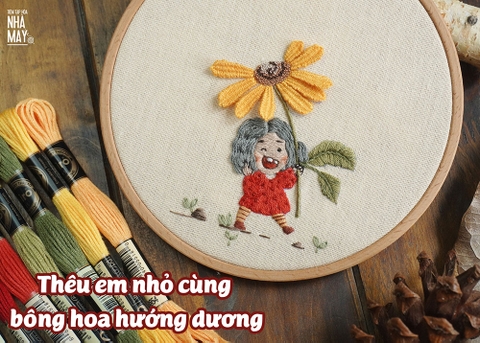 Thêu em nhỏ cùng bông hoa hướng dương (có mẫu in)