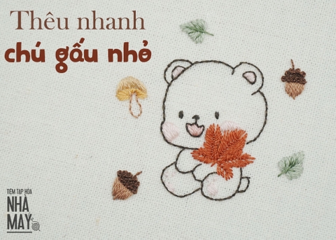 1 phút thêu nhanh chú gấu nhỏ (có mẫu in)