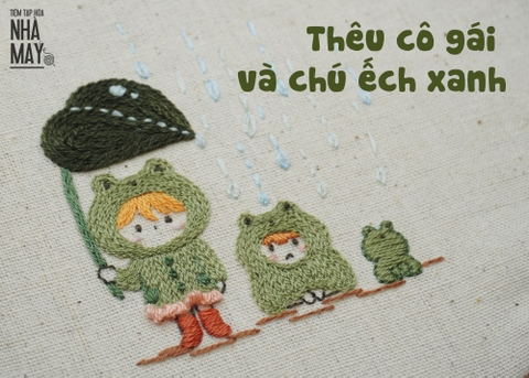 Hướng dẫn thêu cô gái và chú ếch xanh cho người mới bắt đầu (có mẫu in)
