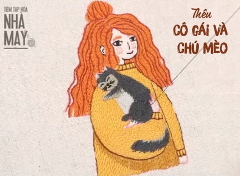 Hướng dẫn thêu chân dung cô gái và chú mèo (có mẫu in)