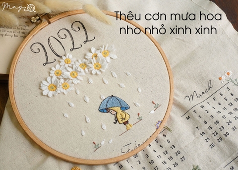 Thêu đầu lịch vải với cơn mưa hoa nho nhỏ xinh xinh (có mẫu in)