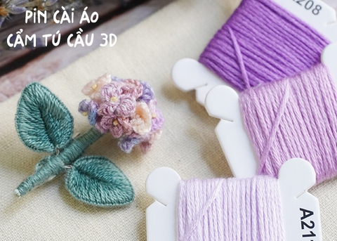 Hướng dẫn làm pin cài áo bông cẩm tú cầu 3D (có mẫu in)