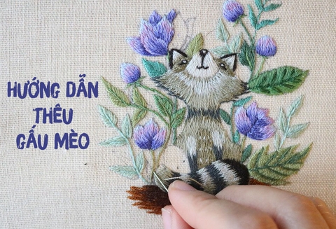 Hướng dẫn phối màu thêu gấu mèo đơn giản (có mẫu in)