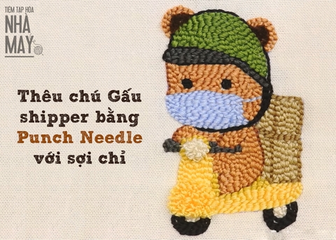 Thêu chú Gấu shipper bằng Punch Needle với sợi chỉ