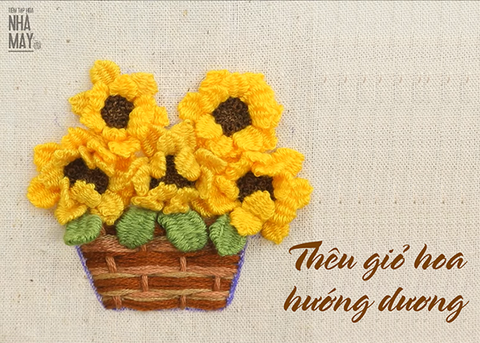 Thêu giỏ hoa hướng dương (có mẫu in)