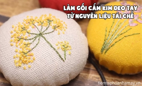 Tận dụng vỏ hộp sữa chua và nắp chai để làm gối cắm kim đeo tay xinh xắn