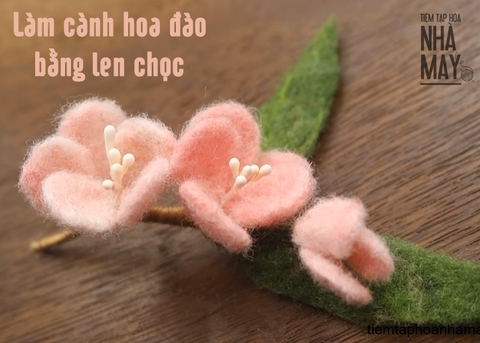 Hướng dẫn làm cành hoa đào be bé bằng len chọc siêu dễ