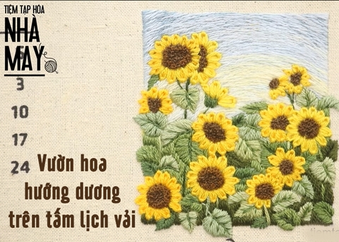 Một vườn hoa hướng dương thu nhỏ trên tấm lịch vải (có mẫu in)