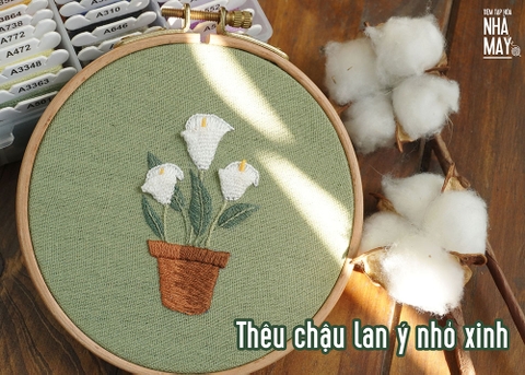 Thêu chậu lan ý nhỏ xinh (có mẫu in)
