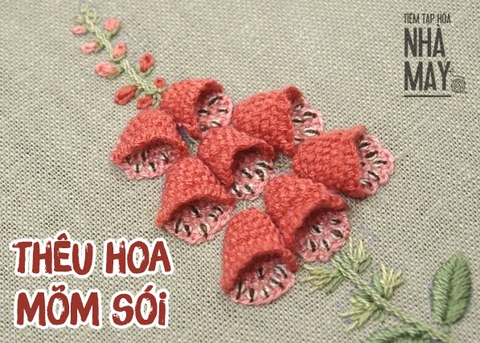HƯỚNG DẪN THÊU HOA MÕM SÓI BẰNG MŨI THÊU NỔI (có mẫu in)
