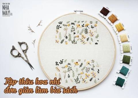 Tập thêu các mẫu hoa lá nhí đơn giản làm bìa sách (có mẫu in)