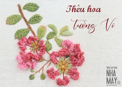 Thêu hoa Tường Vi bằng mũi thêu biến thể loose cast on stitch (có mẫu in)