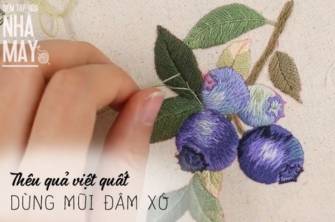 Học thêu cơ bản: Hướng dẫn thêu quả việt quất dùng mũi đâm xô (có mẫu in)