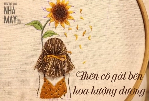 Hướng dẫn thêu cô gái bên hoa hướng dương (có mẫu in)