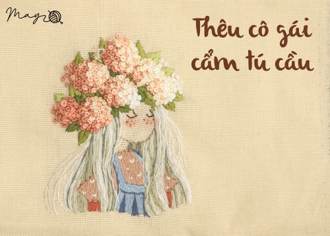 Thêu cô gái cẩm tú cầu (có mẫu in)