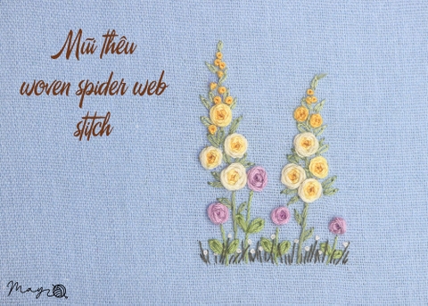 Học thêu cơ bản: mũi thêu woven spider web (có mẫu in)