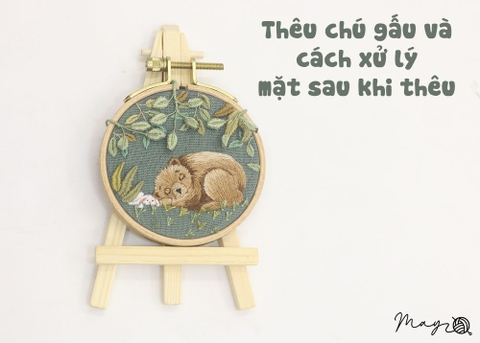 Thêu chú gấu nằm ngủ và cách xử lý mặt sau khi thêu (có mẫu in)
