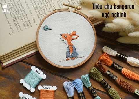 Thêu chú kangaroo ngộ nghĩnh bằng mũi thêu cơ bản (có mẫu in)