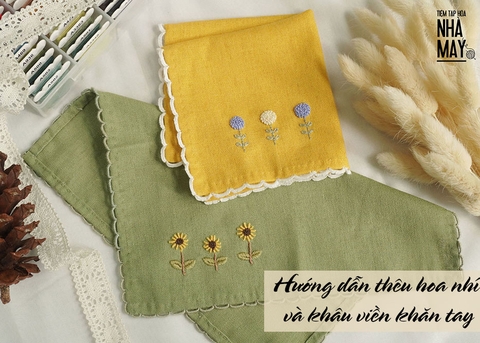 Hướng dẫn thêu hoa nhí và khâu viền khăn tay siêu dễ  (có mẫu in)