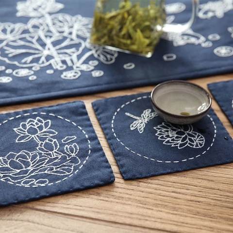Hướng dẫn kit thêu bộ lót bàn trà