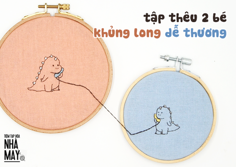 THÊU 2 BÉ KHỦNG LONG DỄ THƯƠNG CHO NGÀY VALENTINE TRẮNG (có mẫu in)