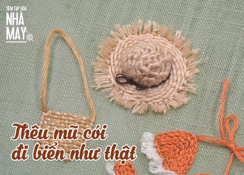 Thêu mũ cói đi biển như thật