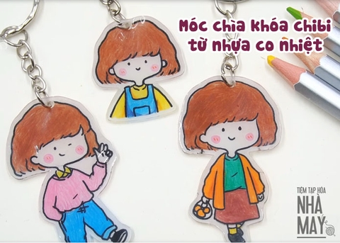Móc chìa khóa chibi từ tấm nhựa co nhiệt cho những người thích vẽ vời