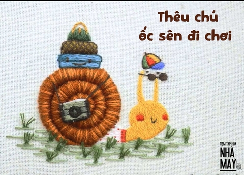 Thêu chú ốc sên đi chơi (có mẫu in)