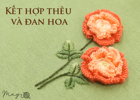 Kết hợp thêu và đan để tạo hình hoa lạ mắt (có mẫu in)