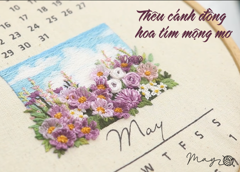 Thêu cánh đồng hoa tím mộng mơ (có mẫu in)