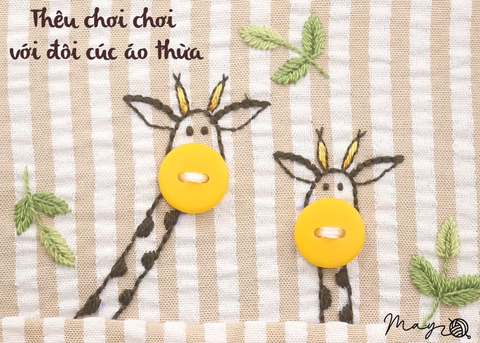 Thêu chơi chơi với đôi cúc áo thừa (có mẫu in)