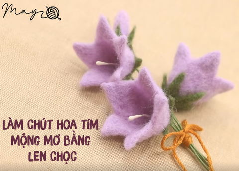 Làm chút hoa tím mộng mơ bằng len chọc