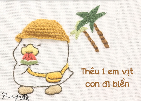 Thêu 1 em vịt con đi biển (có mẫu in)