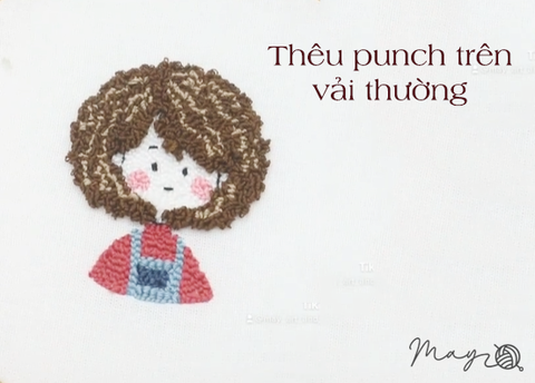 Thêu punch trên vải thường hình chibi (có mẫu in)