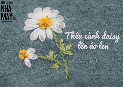 Thêu cành daisy nho nhỏ lên áo len (có mẫu in)