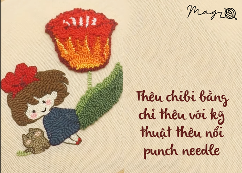 Thêu chibi bằng chỉ thêu với kỹ thuật thêu nổi punch needle (có mẫu in)