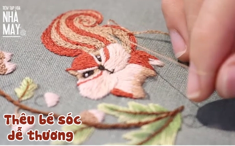 Hướng dẫn thêu bé sóc dễ thương bằng những mũi thêu cơ bản (có mẫu in)