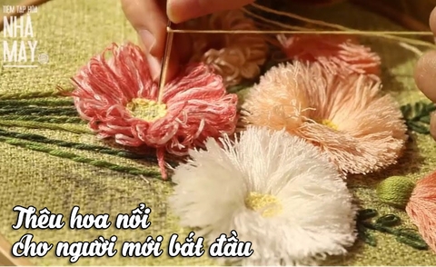 Chi tiết thêu hoa nổi đơn giản cho người mới bắt đầu