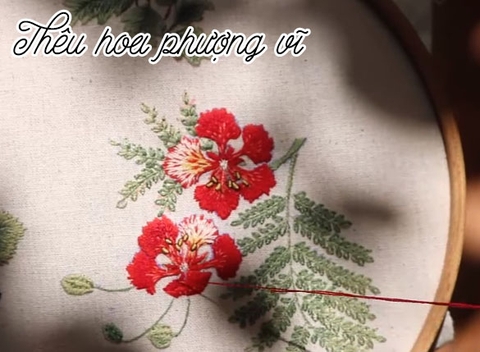 Hướng dẫn thêu hoa phượng vĩ (có mẫu in)