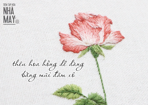 Thêu bông hoa hồng bằng mũi đâm xô (có mẫu in)