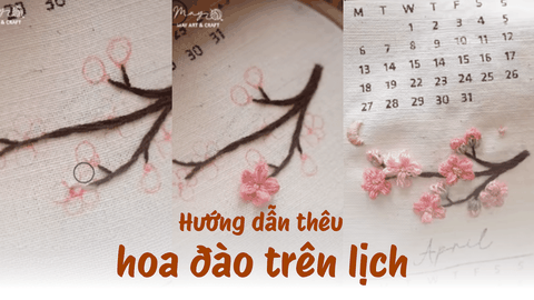 Hướng dẫn thêu hoa đào trên lịch