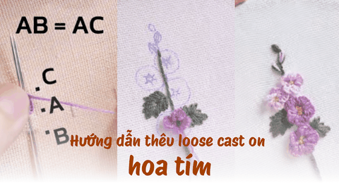 Hướng dẫn thêu hoa tím với mũi loose cast on