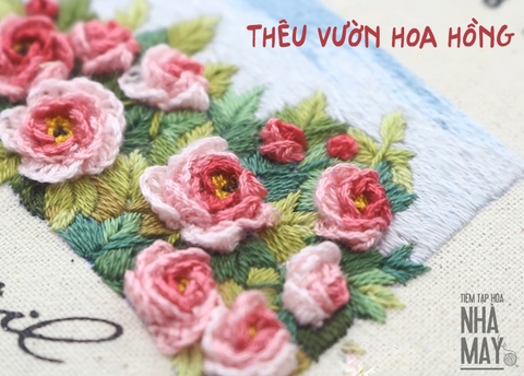 Thêu vườn hoa hồng cho Tháng 4 lịch vải (có mẫu in)