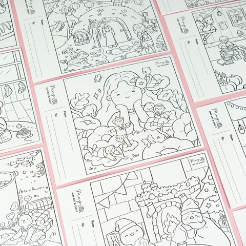 Set 10 tranh tô màu postcard 4 mùa lễ hội