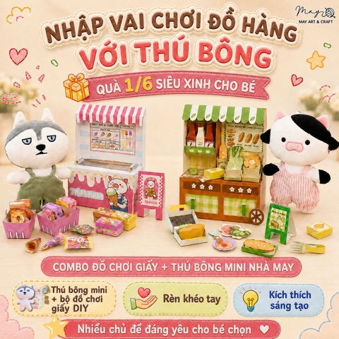 Bộ đồ chơi thủ công nhập vai với thú bông mini Tiệm tạp hoá nhà May