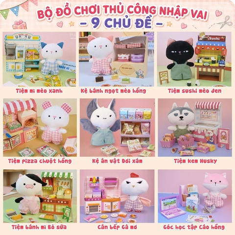 Bộ đồ chơi thủ công nhập vai với thú bông mini Tiệm tạp hoá nhà May